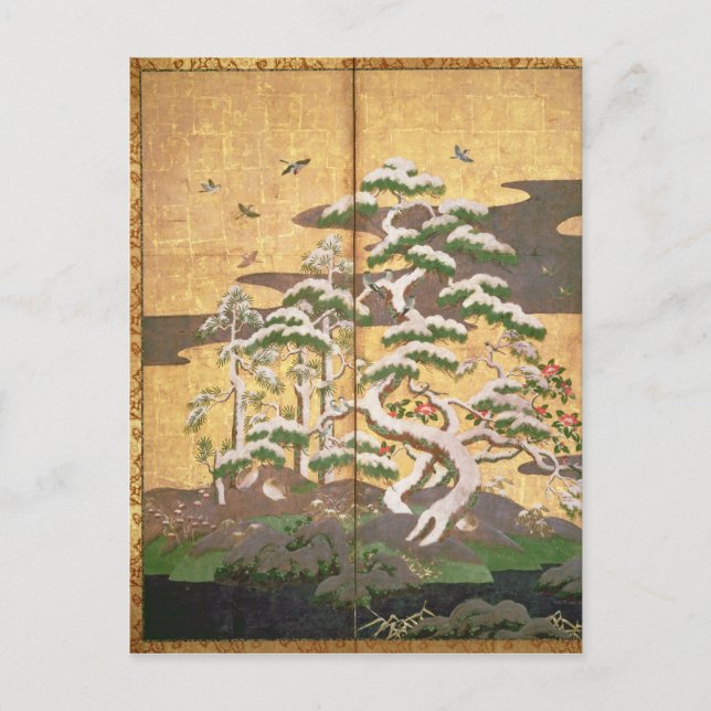 Postal Aves con flores de otoño e invierno (Anverso)