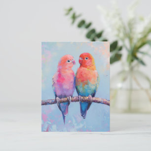 Postal Aves de amor arcoiris
