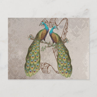 Postal Aves de Amor de Damasco de Peacock Vintage