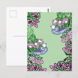 Postal Aves de Arte Popular Flores Acorns