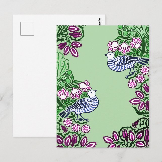 Postal Aves de Arte Popular Flores Acorns (Anverso / Reverso)