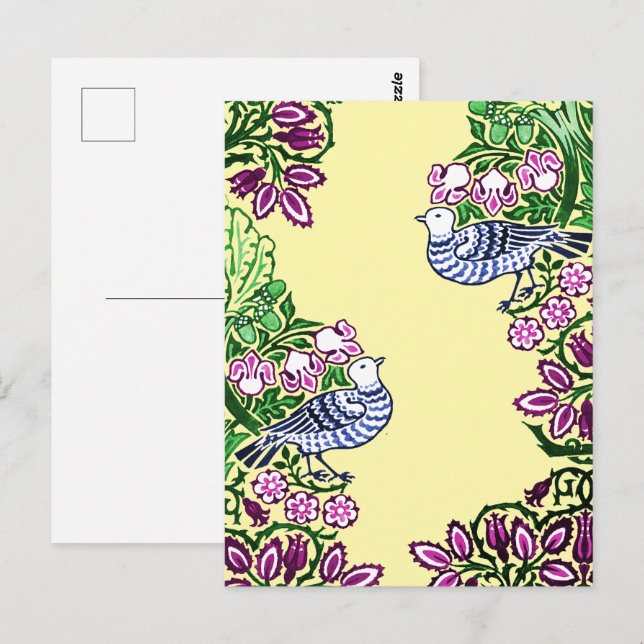 Postal Aves de Arte Popular Flores Acorns (Anverso / Reverso)