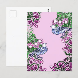 Postal Aves de Arte Popular Flores Acorns