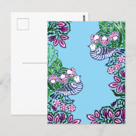 Postal Aves de Arte Popular Flores Acorns