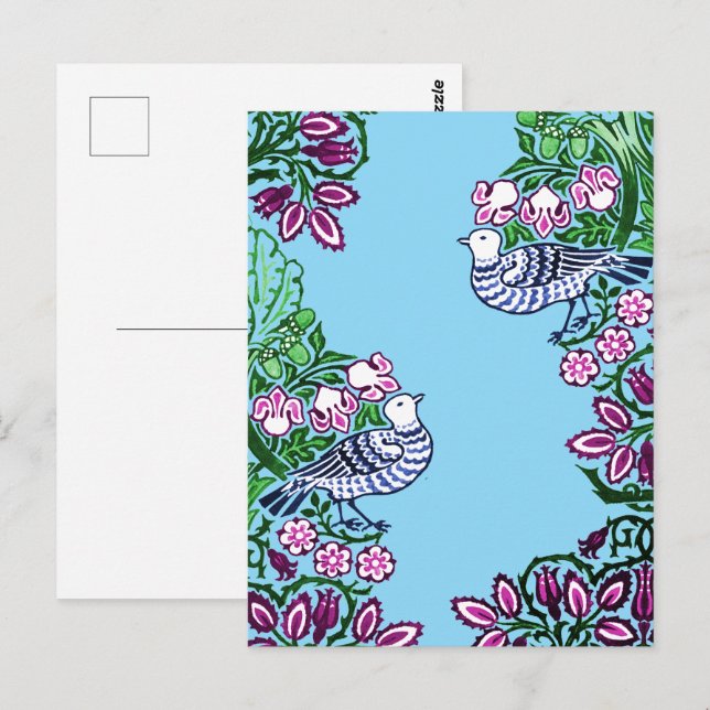 Postal Aves de Arte Popular Flores Acorns (Anverso / Reverso)