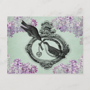 Postal Aves de época con ropa y regalos para el Corazón