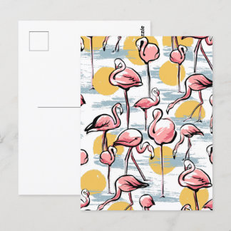 Postal Aves de flamenco rosado y puesta de sol | Tango tr