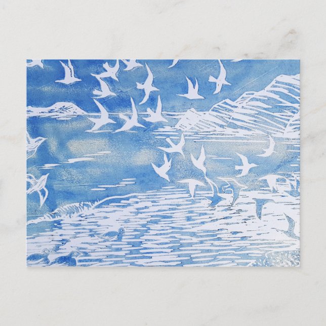 Postal Aves de la Costa Azul Arte de acuarela moderna (Anverso)
