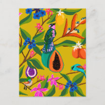 Aves de la selva exótica y ilustracion de las flor