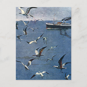 Postal Aves de la Vintage Animales, gaviotas y barcos de 