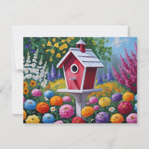Postal Aves de mar en verano y flores florecientes