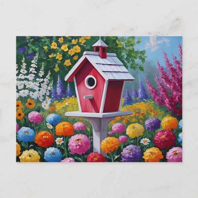 Postal Aves de mar en verano y flores florecientes (Anverso)
