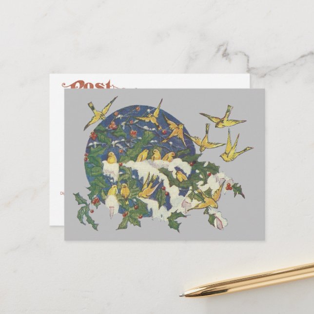 Postal Aves de nieve, Holly y Nieve - Navidades (Anverso/Reverso In Situ)