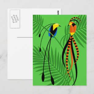 Postal Aves de Paraíso de Colores Brillantes
