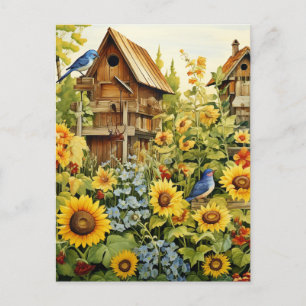 Postal Aves del Jardín del Sol Casas Aves Azules