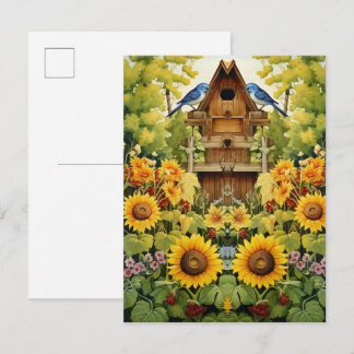 Postal Aves del Jardín del Sol Casas Aves Azules