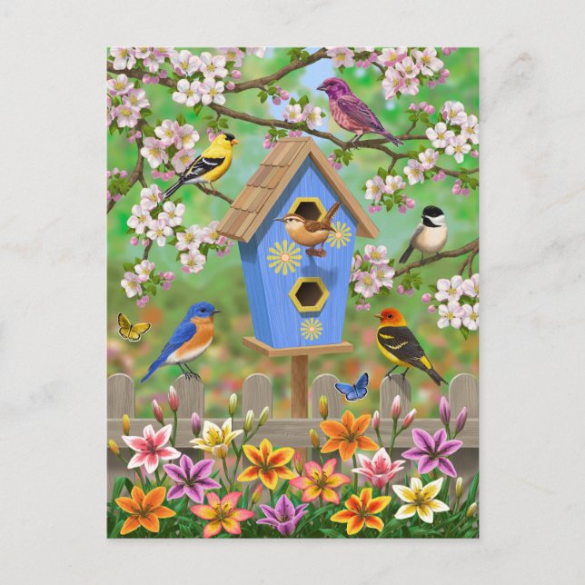 Postal Aves del Songbirds Lily Garden (Anverso)