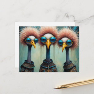 Postal Aves divertidas en los suéteres