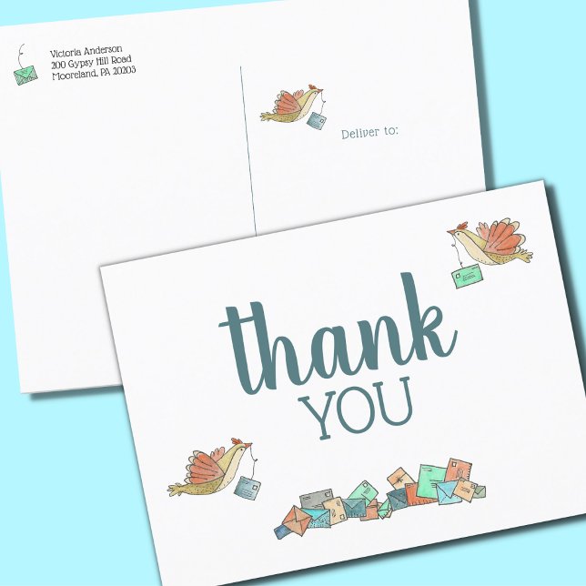 Postal Aves Entregando Correo Gracias (Thank You Postcards (Matches the Sweet Birds Card Shower Invitation Suite))