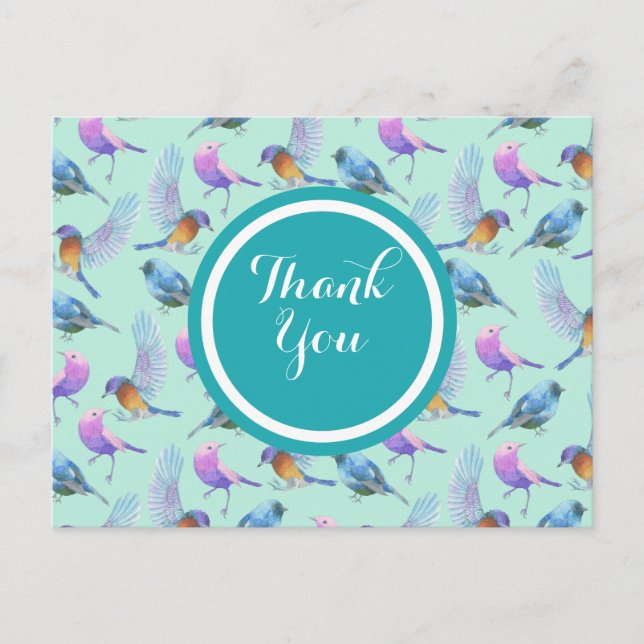 Postal Aves Exóticas Silvestres Patrón de acuarela Gracia (Anverso)