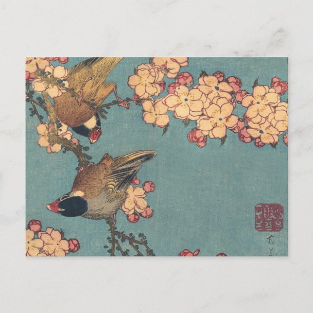 Postal Aves flores Hokusai Arte Japonés (Anverso)