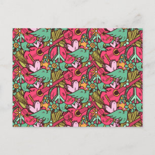 Postal Aves hippie y señales de paz