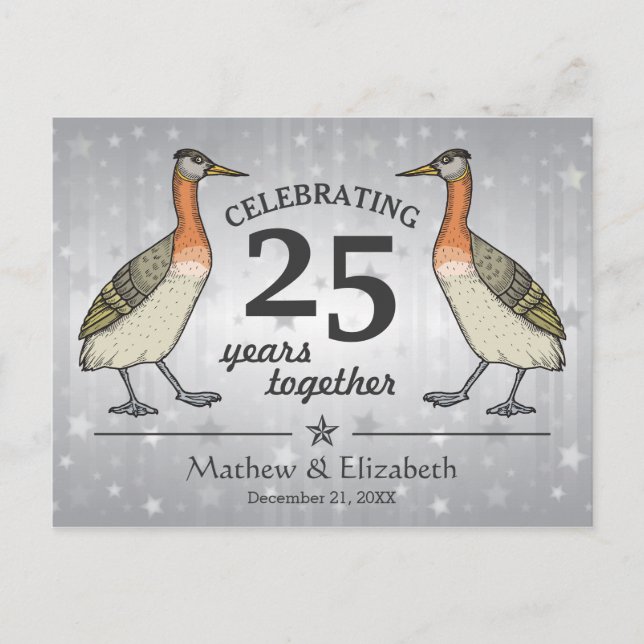 Postal Aves Lindas Plata Personalizada Aniversario de Bod (Anverso)