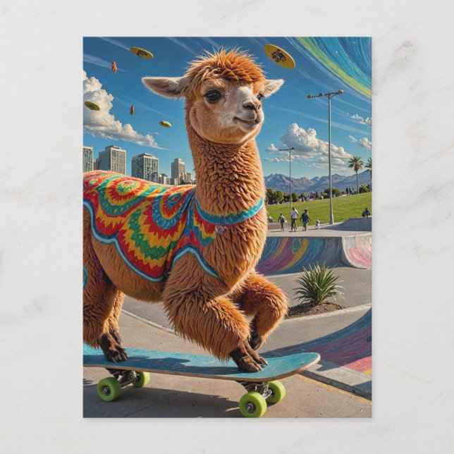 Postal Aves Raras Patinando Alpaca (Anverso)