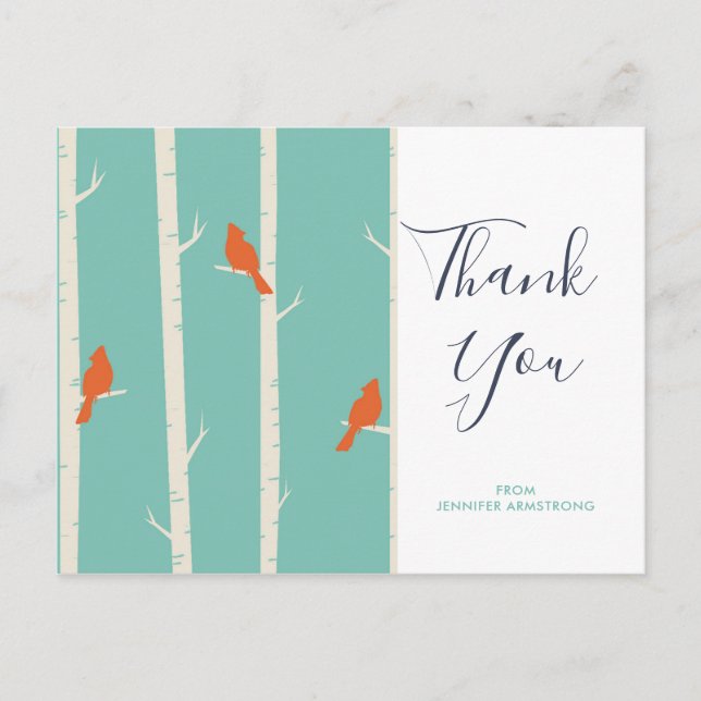 Postal Aves retro Naranjas en árbol de aves gracias (Anverso)