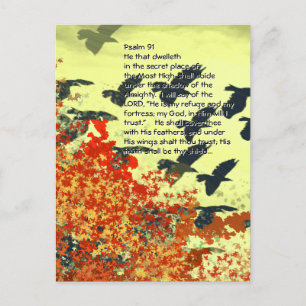 Postal Aves Te cubrirá con Sus plumas,