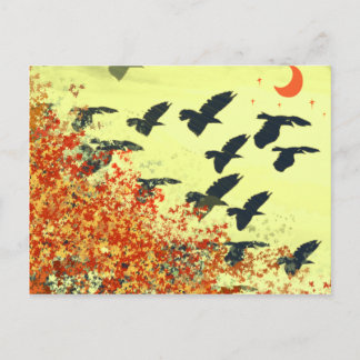 Postal Aves volando Luna Roja