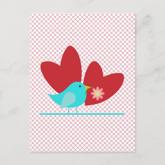 Postal Aves y corazones bonitos (Anverso)