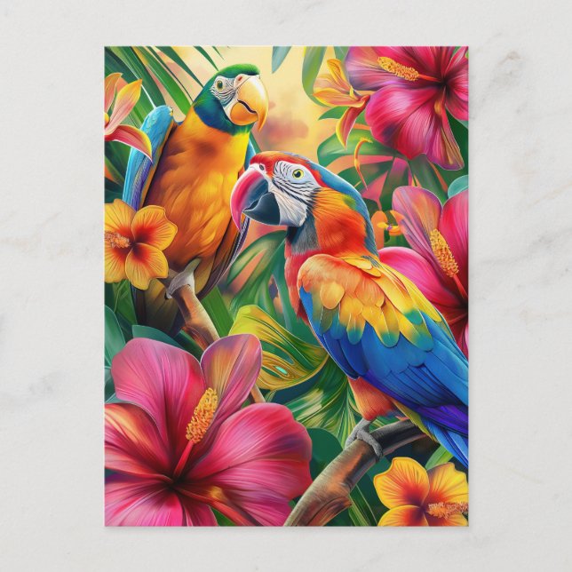Postal Aves y flores tropicales (Anverso)