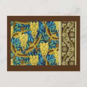 Postal Aves y glicinia Amarillo azul verneuil