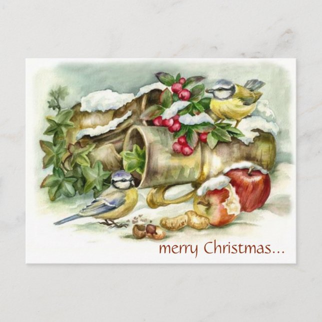 Postal Aves y manzanas de época en el post de los Navidad (Anverso)