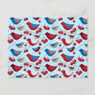 Postal Aves y manzanas de invierno