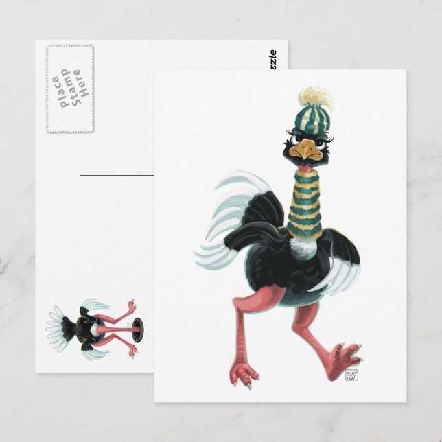 Postal Avestruz Ártico en Fuga (Anverso / Reverso)