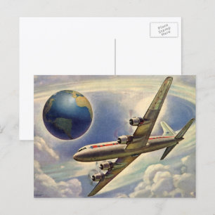 Postal Avión Antiguo Volando Alrededor del Mundo entre Nu