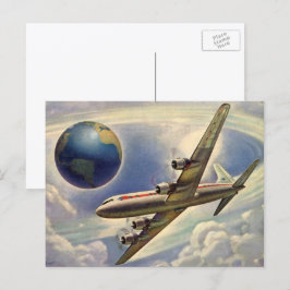 Postal Avión Antiguo Volando Alrededor del Mundo entre Nu