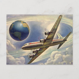 Postal Avión Antiguo Volando Alrededor del Mundo entre Nu