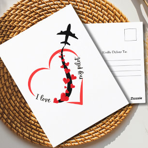 Postal Avión & Corazones Amo a mi piloto Romántico Simple