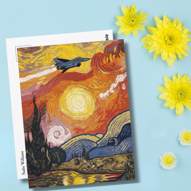 Postal Avión de caza a reacción Van Gogh Aviación Cumplea (Subido por el creador)