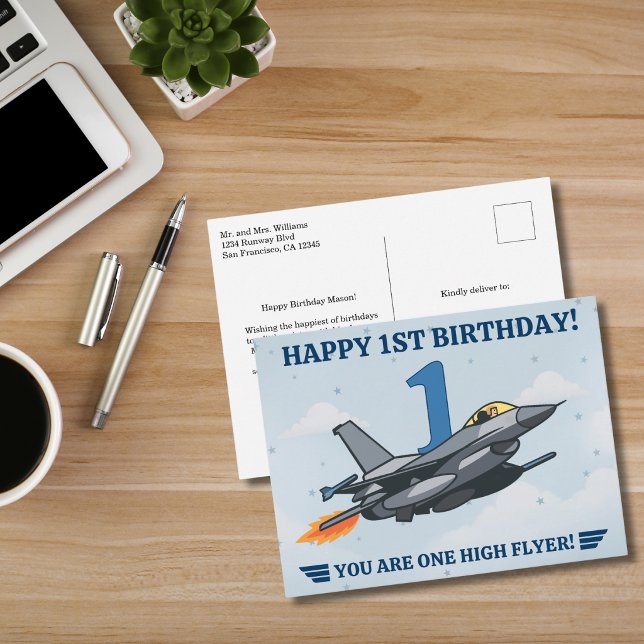 Postal Avión de combate Time Flies Jet Boy Cumpleaños Pri (Subido por el creador)