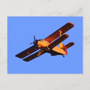 Postal Avión de dos alas, avión viejo volando