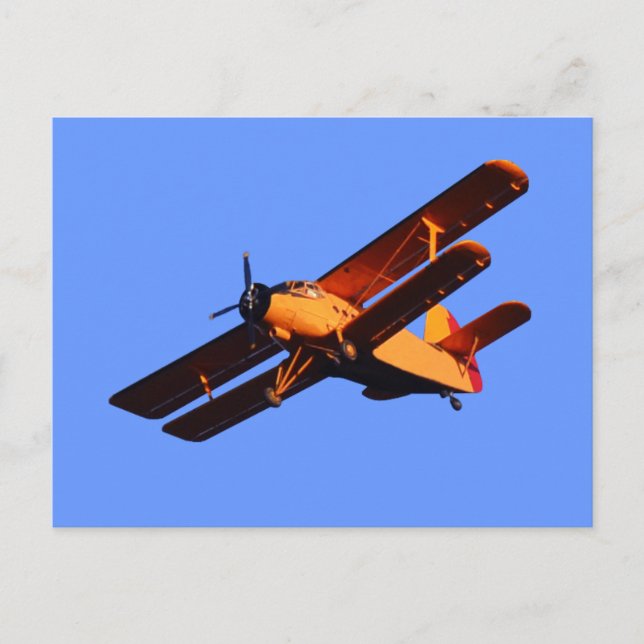 Postal Avión de dos alas, avión viejo volando (Anverso)
