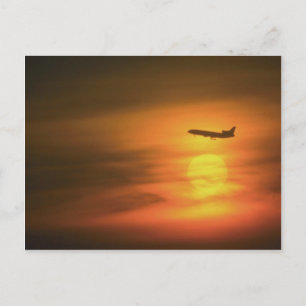 Postal Avión de pasajeros al atardecer, en ruta hacia Fra