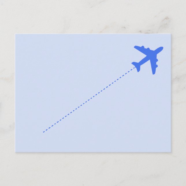 Postal avión de viaje azul con línea de puntos (Anverso)