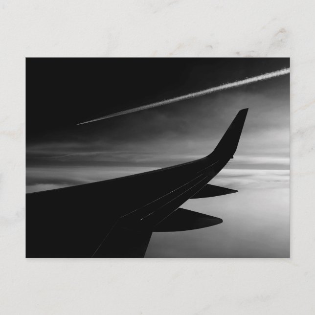 Postal Avión en el aire en blanco y negro (Anverso)