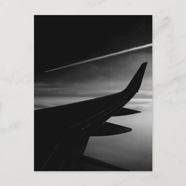 Postal Avión en el aire en blanco y negro (Anverso)