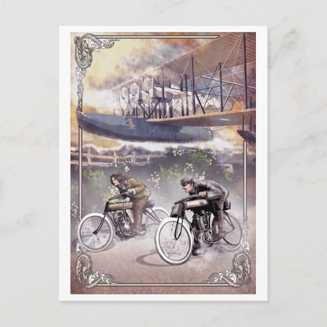 Postal avión moto de raza británico de 1900 (Anverso)